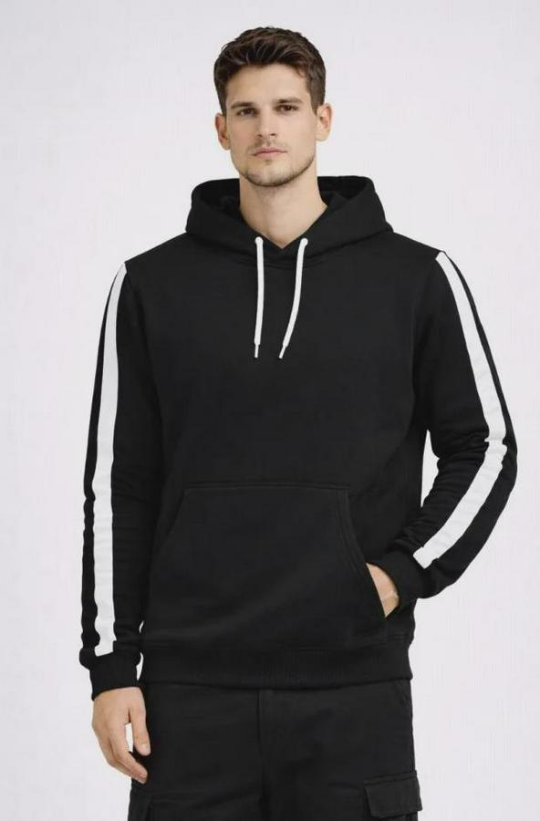 Şeritli Kapüşonlu Sweatshirt Oversize 3 Iplik Pamuklu