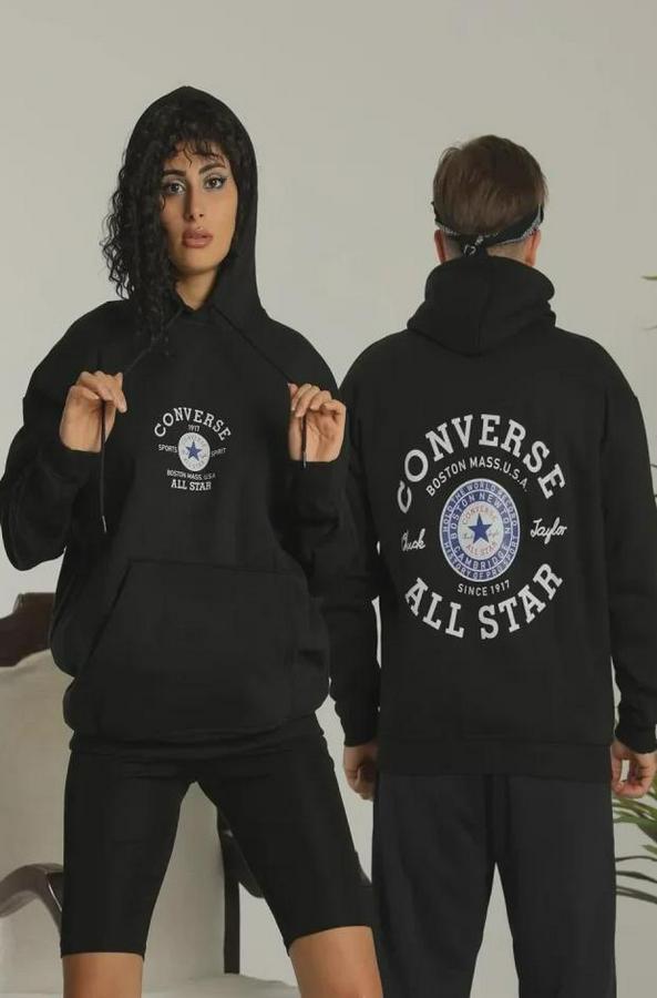 Sırt Baskılı Oversize Üç Iplik Kapüşonlu Hoodie Sweatshirt