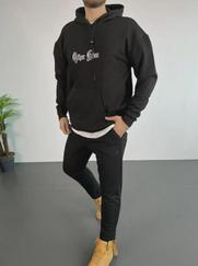 Sırt Baskılı Oversize Üç Iplik Kapüşonlu Sweatshirt