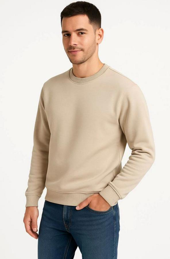 Üç Iplik Düz Bisiklet Yaka Sweatshirt