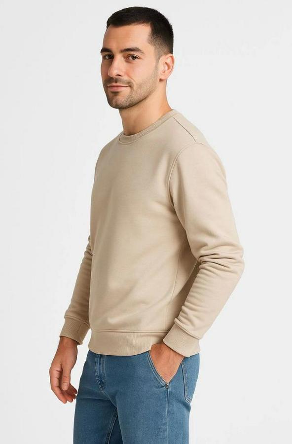 Üç Iplik Düz Bisiklet Yaka Sweatshirt