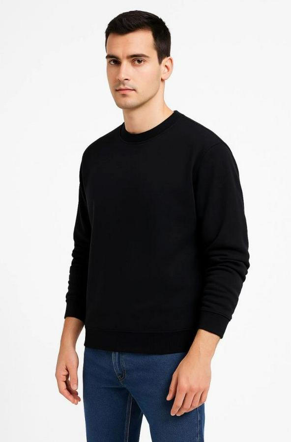 Üç Iplik Düz Bisiklet Yaka Sweatshirt