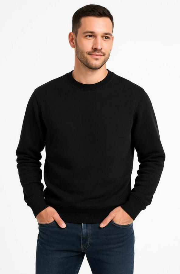 Üç Iplik Düz Bisiklet Yaka Sweatshirt