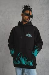 Üç Iplik Içi Pamuklu Alev Baskılı Kapüşonlu Sweatshirt