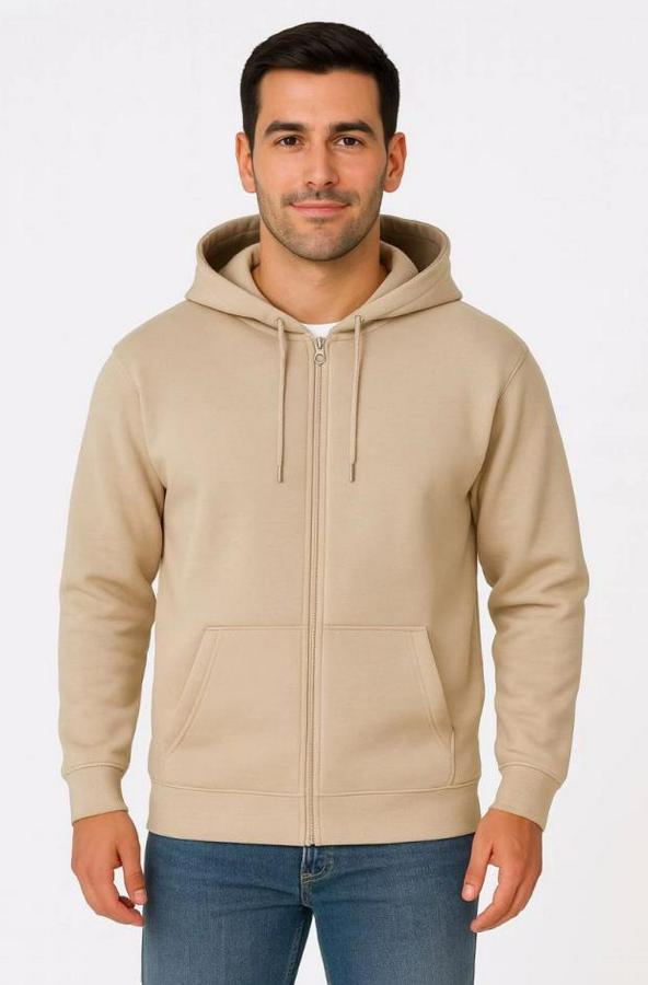 Üç Iplik Kapüşonlu Tam Fermuarlı Kanguru Çepli Sweatshirt Hoodie