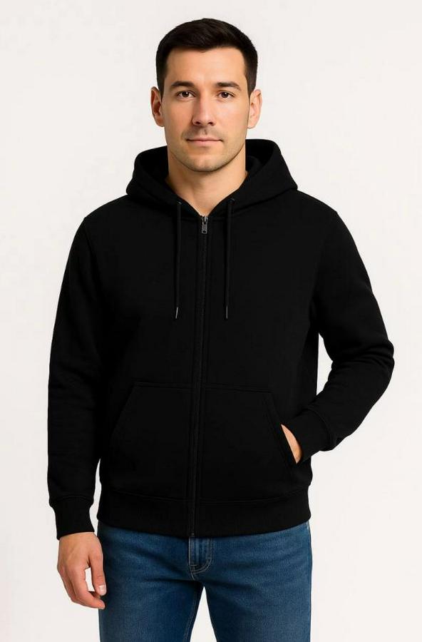 Üç Iplik Kapüşonlu Tam Fermuarlı Kanguru Çepli Sweatshirt Hoodie