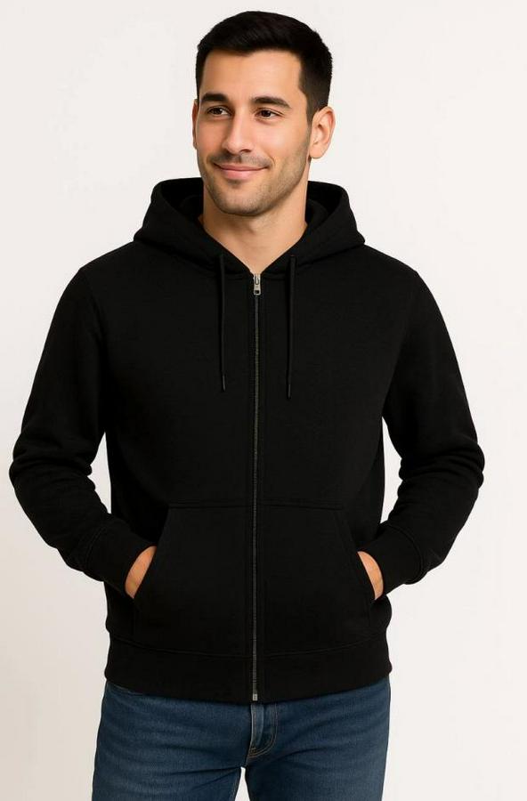 Üç Iplik Kapüşonlu Tam Fermuarlı Kanguru Çepli Sweatshirt Hoodie