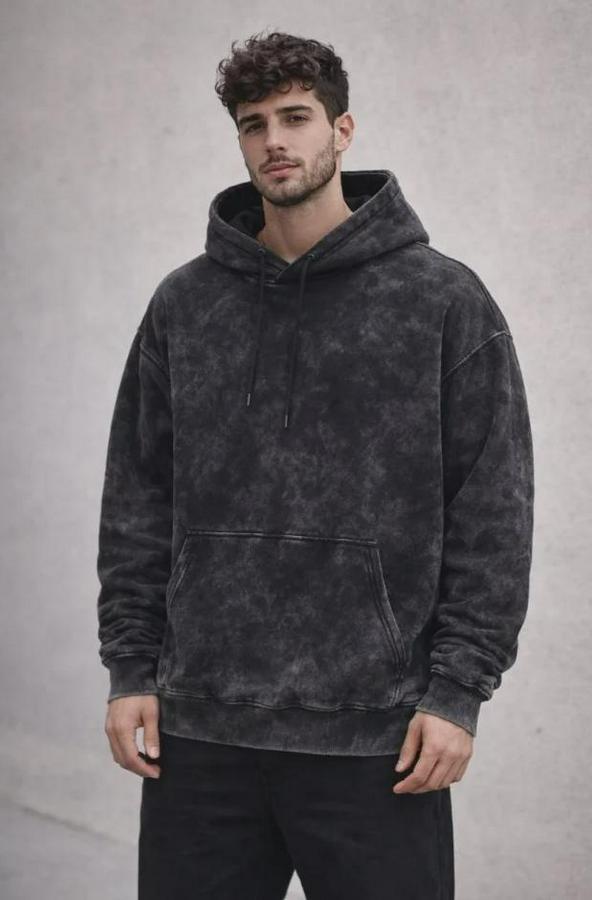 Yağ Yıkamalı Kapşonlu Double Oversize Üç Iplik Pamuklu Sweatshirt