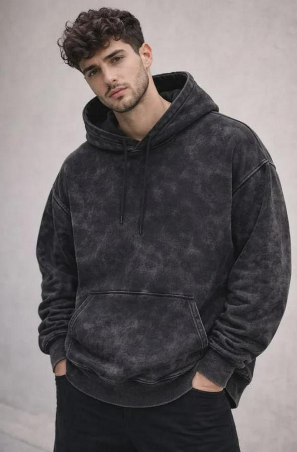 Yağ Yıkamalı Kapşonlu Double Oversize Üç Iplik Pamuklu Sweatshirt