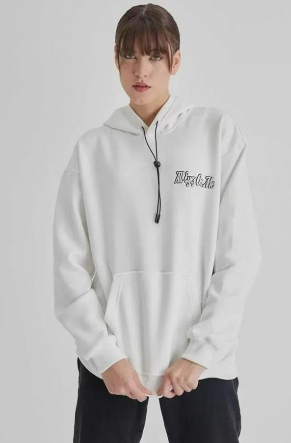 Kapüşonlu Sırt Baskılı Üç Iplik Oversize Sweatshirt