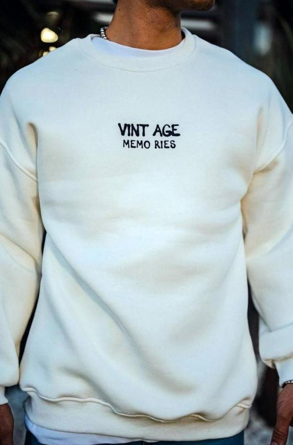 Oversize Bisiklet Yaka Üç Iplik Baskılı Sweatshirt