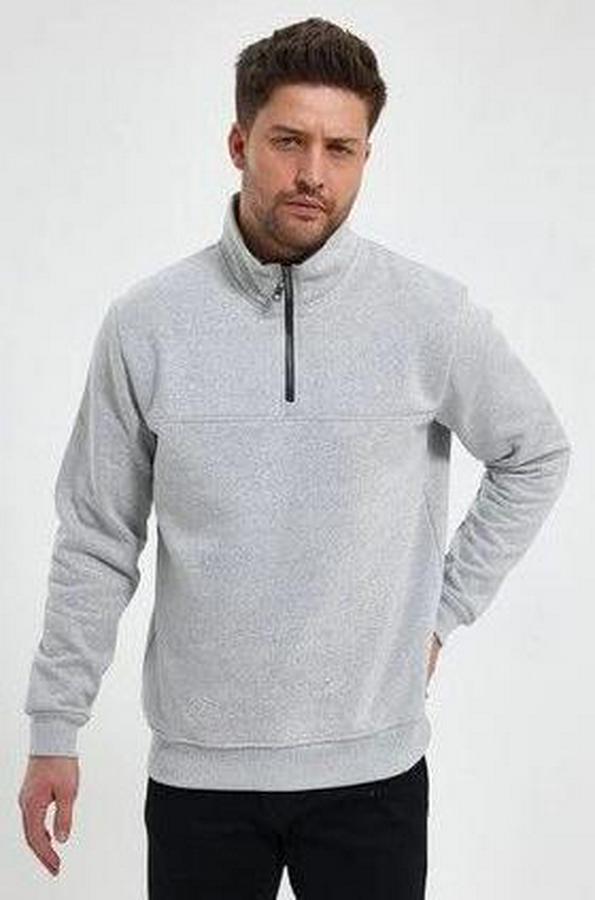 Oversize Yarım Farmuarlı Yakalı Basic Sweatshirt