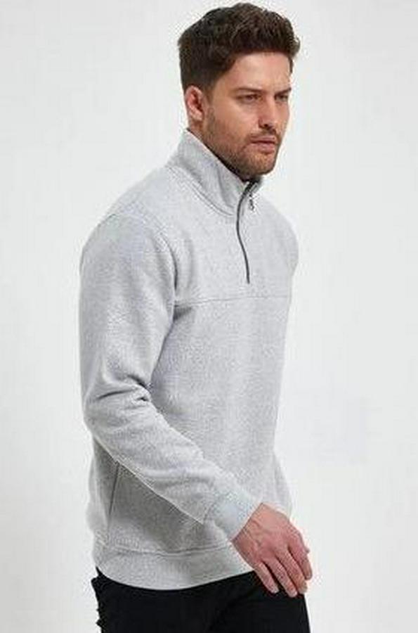 Oversize Yarım Farmuarlı Yakalı Basic Sweatshirt