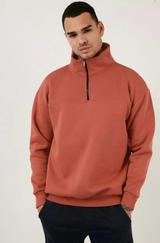 Oversize Yarım Farmuarlı Yakalı Basic Sweatshirt