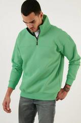 Oversize Yarım Farmuarlı Yakalı Basic Sweatshirt