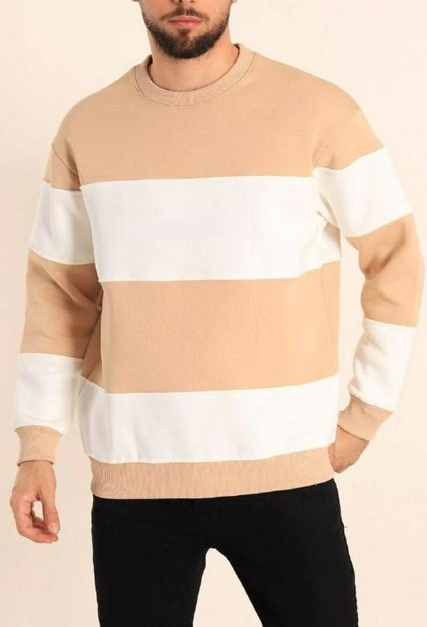 Parçalı Bisiklet Yaka Baskılı Sweatshirt