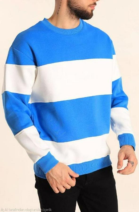 Parçalı Bisiklet Yaka Baskılı Sweatshirt