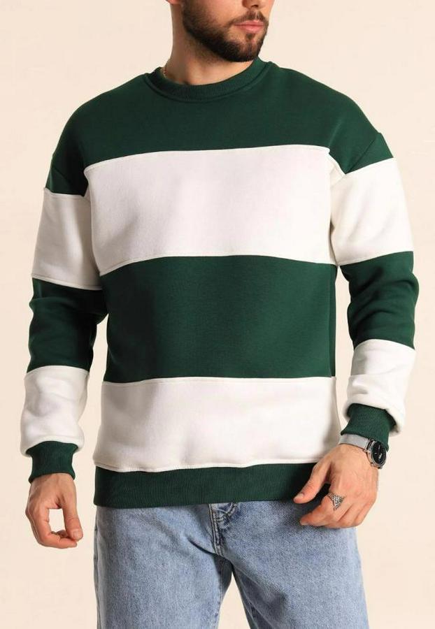 Parçalı Bisiklet Yaka Baskılı Sweatshirt