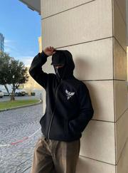 Samuray Kapşonlu Zip Fermuarlı Kapşonlu Sweatshirt