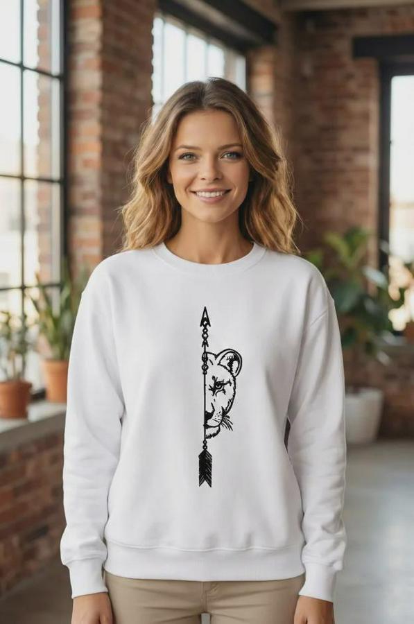 Sevgililer Günü Özel Bisiklet Yaka Aslan Baskılı Oversize Sweatshirt