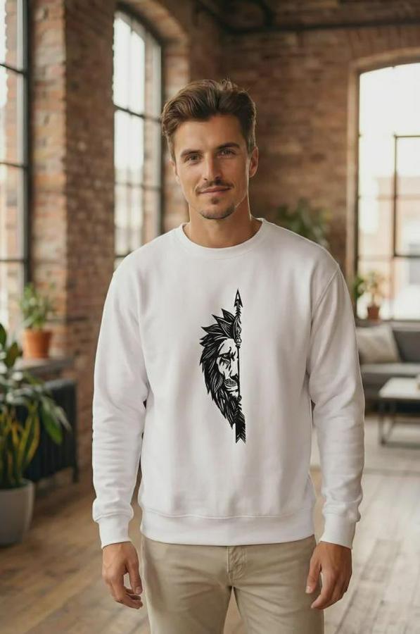 Sevgililer Günü Özel Bisiklet Yaka Aslan Baskılı Oversize Sweatshirt