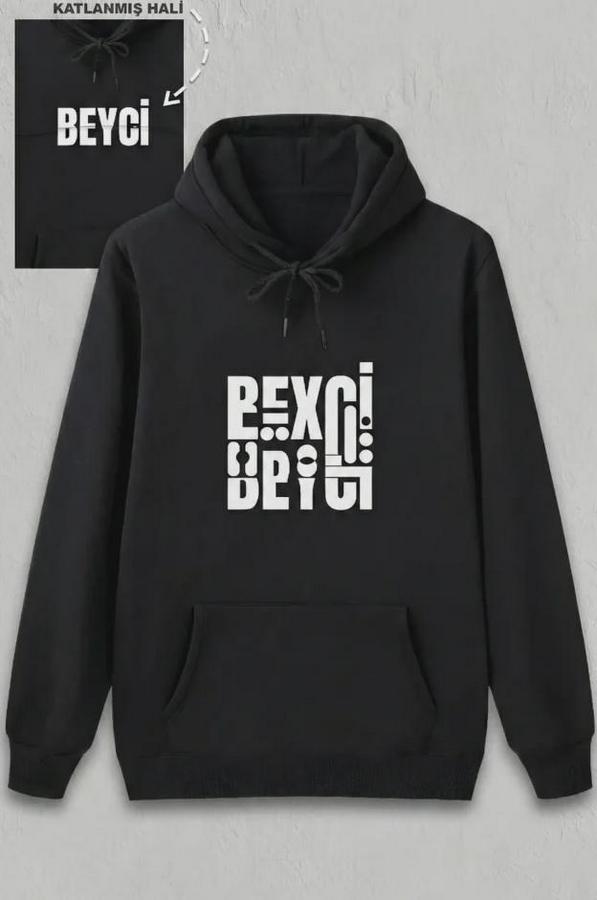 Sevgililer Günü Özel Kapüşonlu Beyci Baskılı Oversize Sweatshirt
