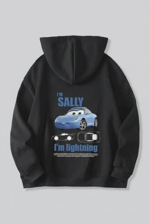 Sevgililer Günü Özel Kapüşonlu Araba Baskılı Oversize Sweatshirt