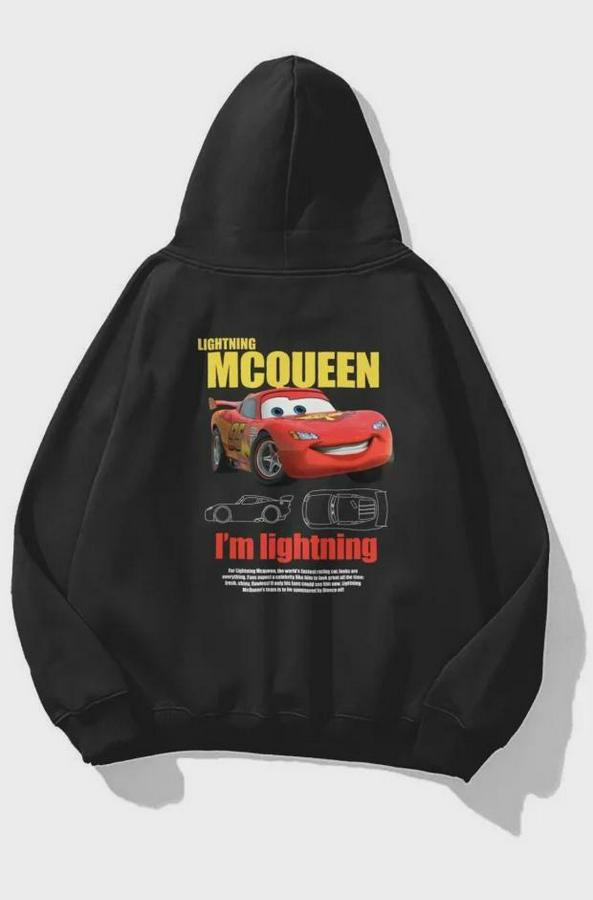 Sevgililer Günü Özel Kapüşonlu Araba Baskılı Oversize Sweatshirt