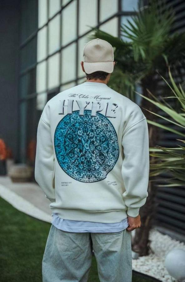 Üç Iplik Bisiklet Yaka Baskılı Sweatshirt