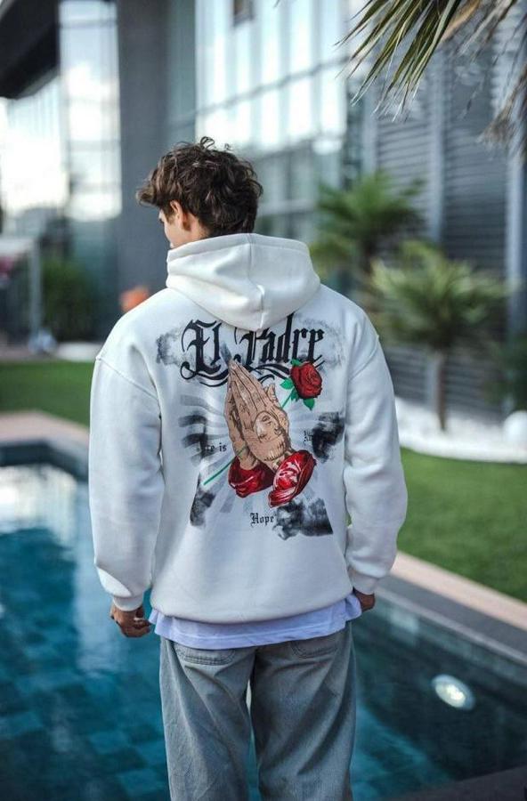 Üç Iplik Penye Kapşonlu Baskılı Sweatshirt