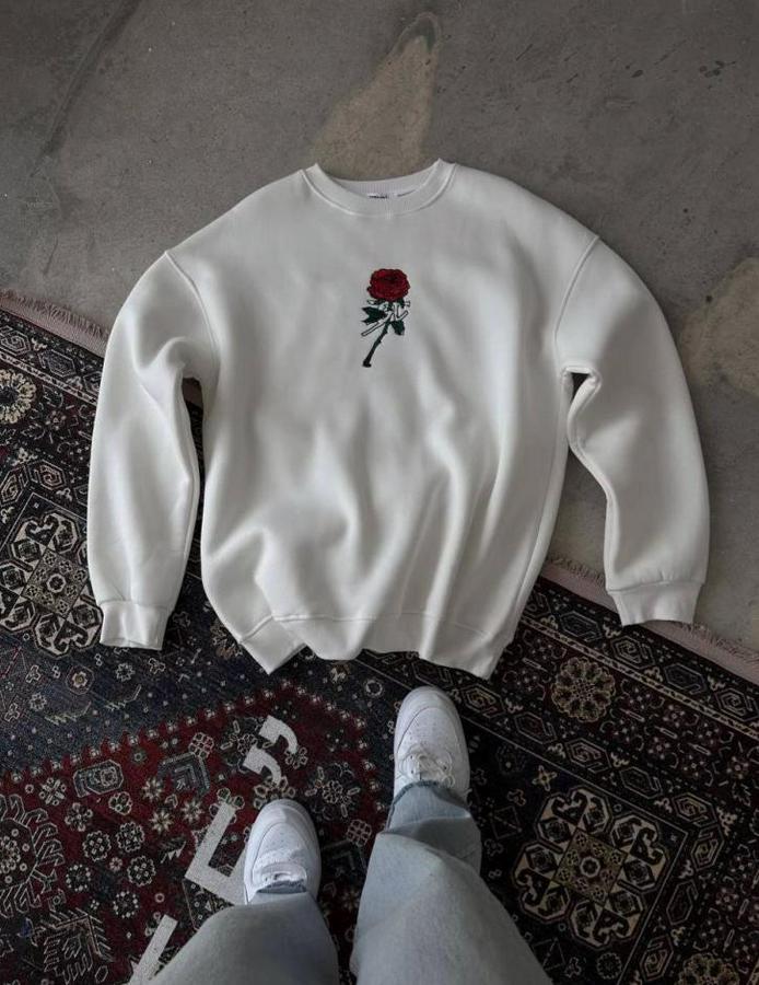 Unisex Bisiklet Yaka Ön Ve Arka Baskılı Sweatshirt