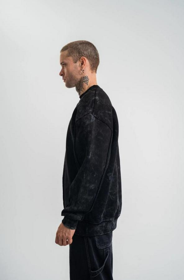 Unisex Bisiklet Yaka Özel Pis Dikişli Yıkamalı Sweatshirt