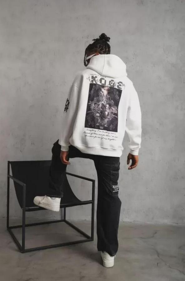 Unisex Sırt Baskılı Kapüşonlu Üç Iplik Oversize Sweatshirt