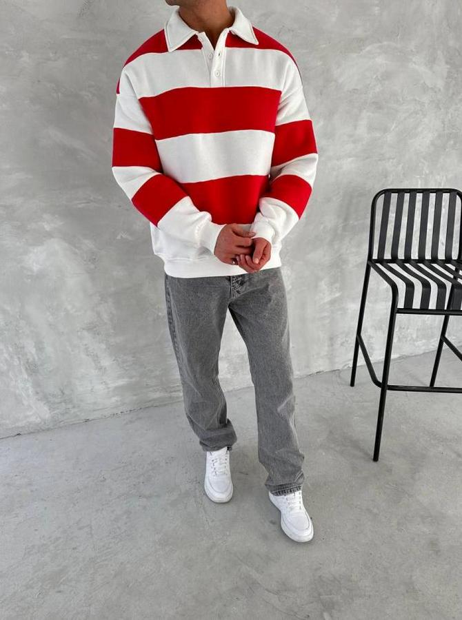 Unisex Üç Iplik Parçalı Yakalı Sweatshirt