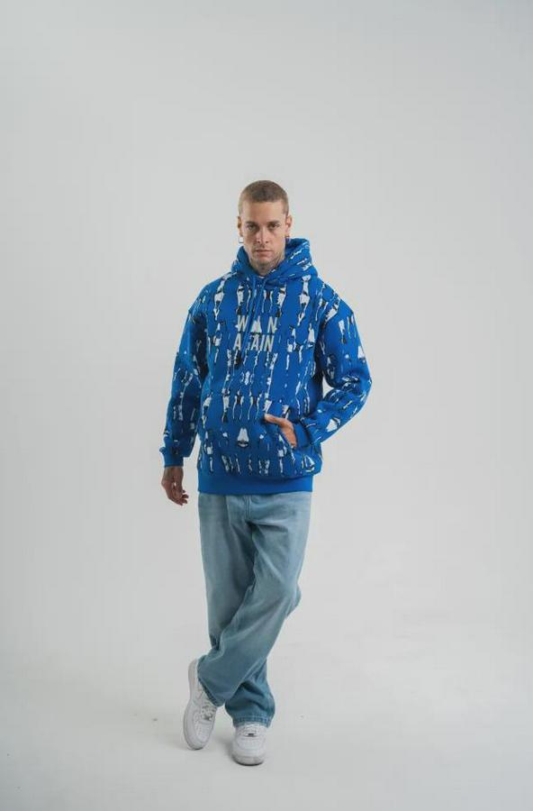 Unisex Uzun Kol Kapşonlu Pano Baskılı Sweatshirt