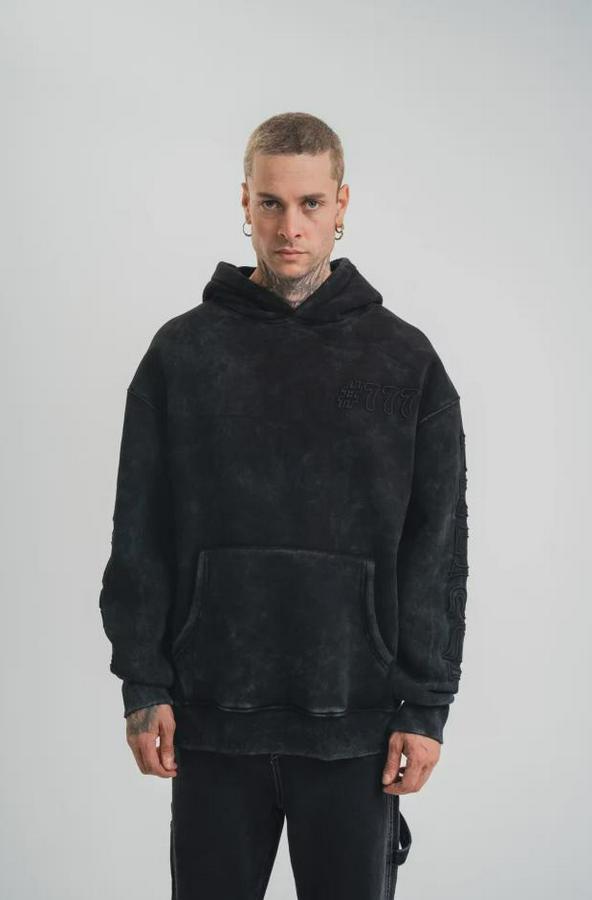 Unisex Uzun Kol Kapşonlu Yıkamalı Nakışlı Sweatshirt