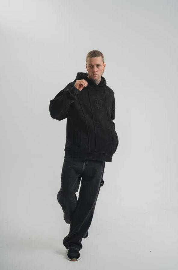 Unisex Uzun Kol Kapşonlu Yıkamalı Nakışlı Sweatshirt