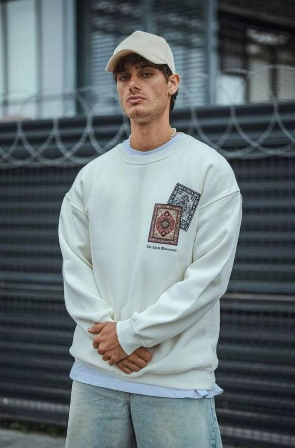 Uzun Kol Bisiklet Yaka Baskılı Sweatshirt