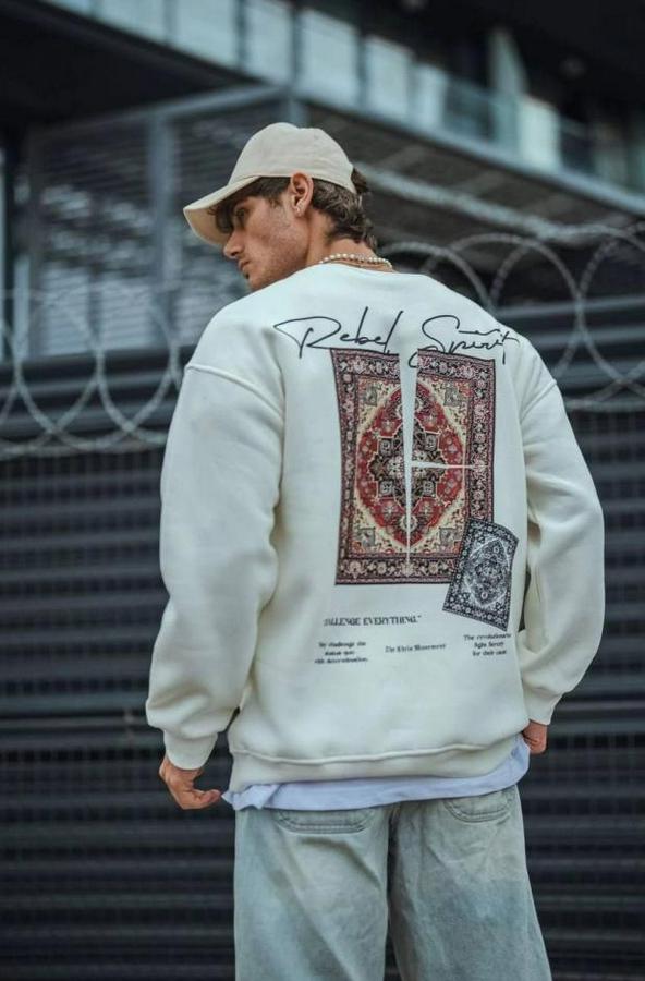 Uzun Kol Bisiklet Yaka Baskılı Sweatshirt