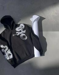 Uzun Kol Kapşonlu Baskılı Sweatshirt