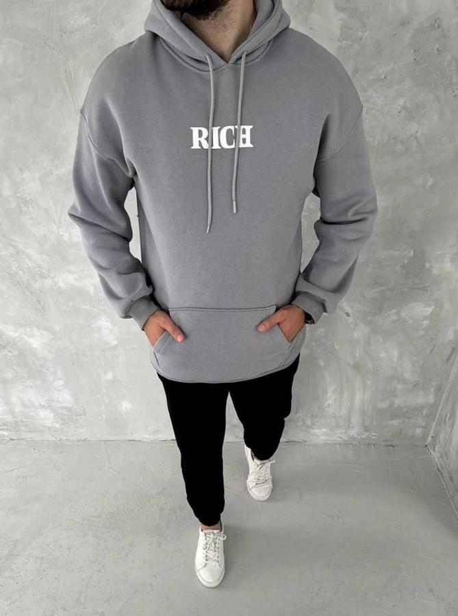Uzun Kol Kapşonlu Göğüs Baskılı Sweatshirt