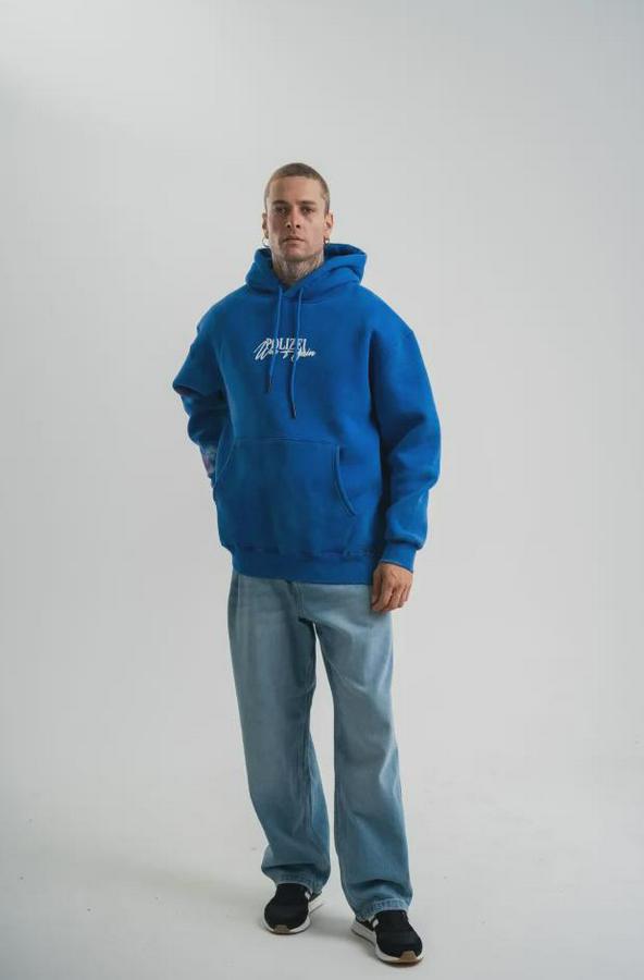 Uzun Kol Kapşonlu Yıkamalı Baskılı Sweatshirt