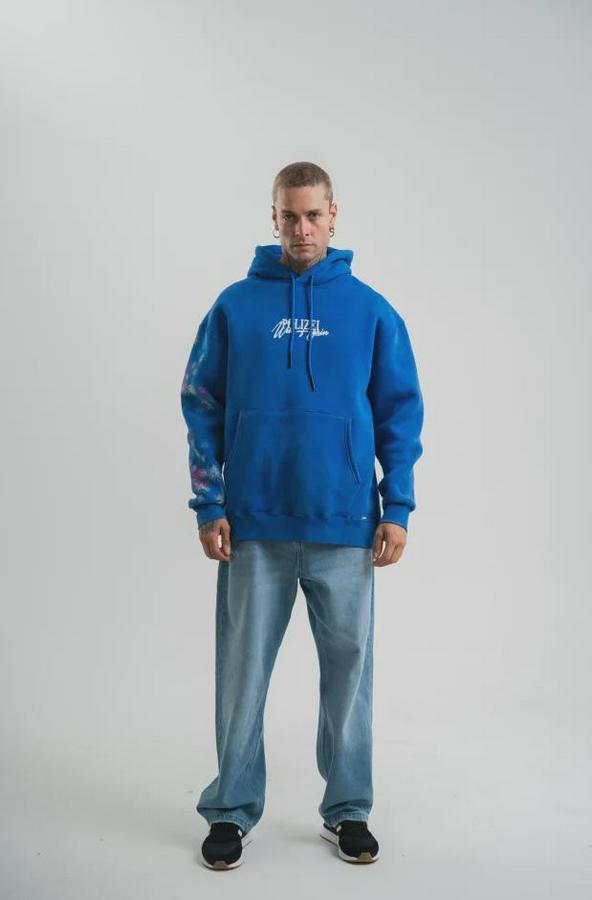 Uzun Kol Kapşonlu Yıkamalı Baskılı Sweatshirt