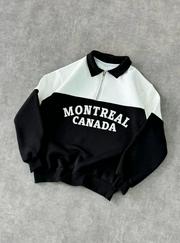 Yarım Fermuarlı Parçalı Yakalı Sweatshirt