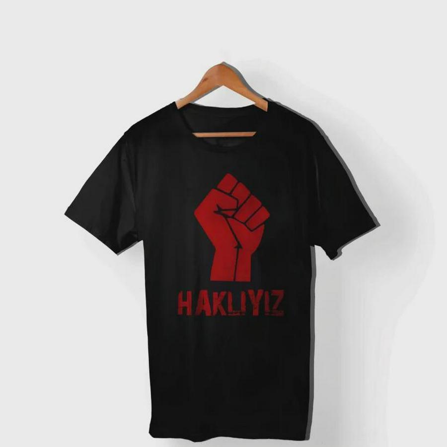 Mayıs Emek Ve Dayanışma Günü Hakliyiz Baskılı Bisiklet Yaka T-Shirt