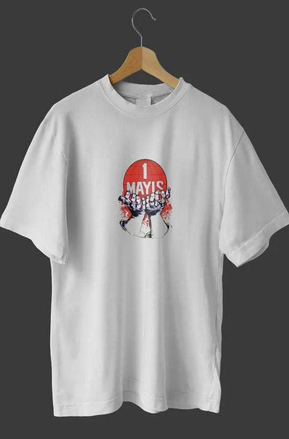 Mayıs Emek Ve Dayanışma Günü Baskılı Oversize Bisiklet Yaka T-Shirt