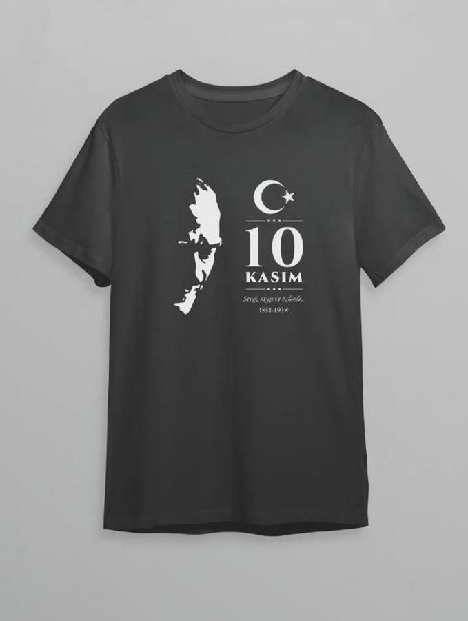 Kasım Atatürk Anma Günü Silüet Baskılı Oversize Bisiklet Yaka T-Shirt