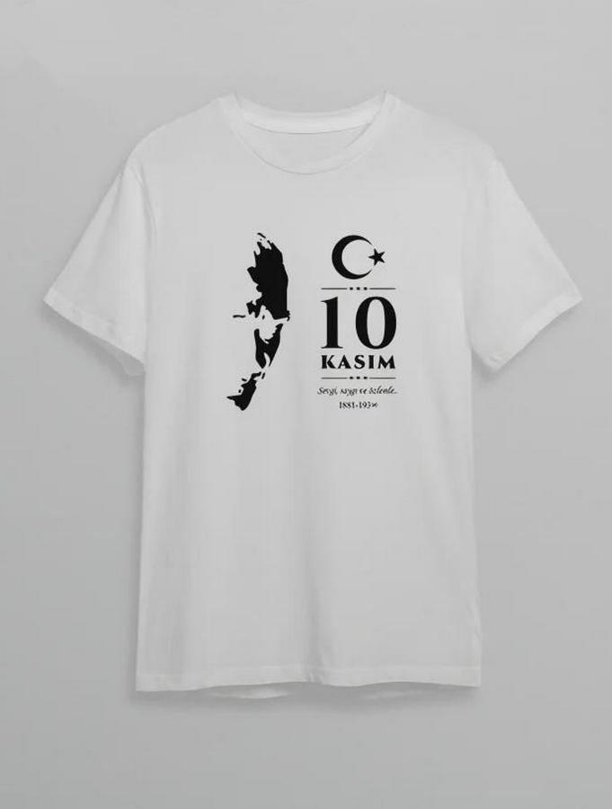 Kasım Atatürk Anma Günü Silüet Baskılı Oversize Bisiklet Yaka T-Shirt