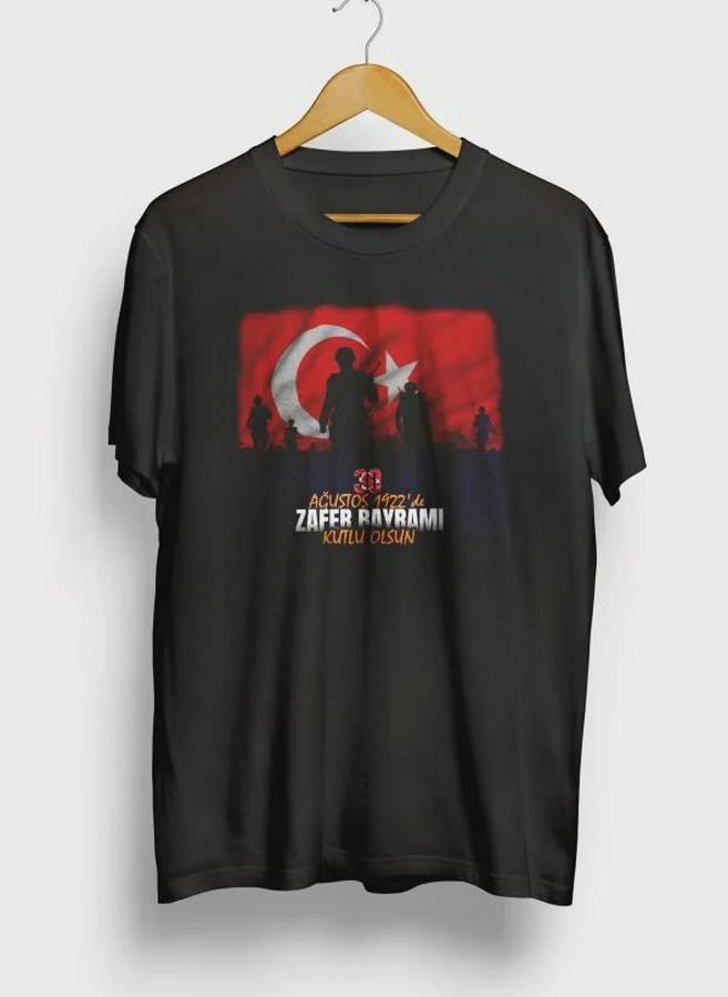 Ağustos Zafer Bayramı Atatürk Baskılı Oversize Bisiklet Yaka T-Shirt