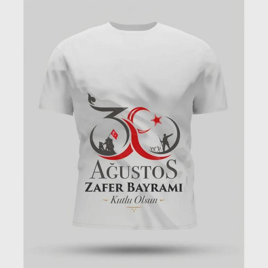 Ağustos Zafer Bayramı Baskılı Oversize Bisiklet Yaka T-Shirt